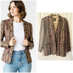 Vintage San Moire Multicolor Striped paisley Floral Blazer